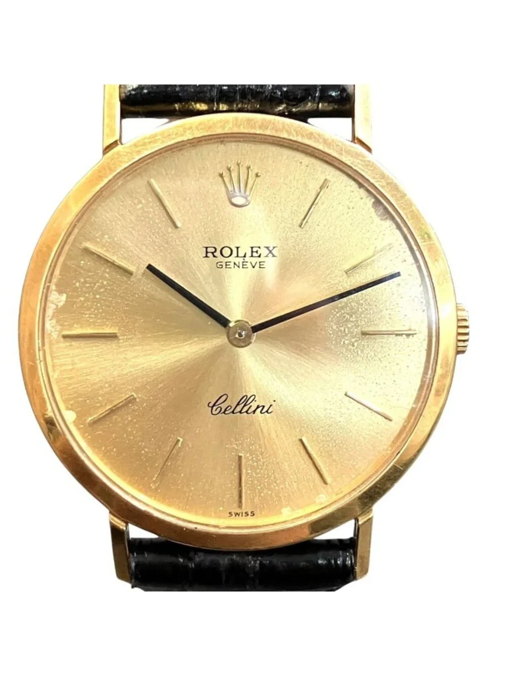 Rolex Cellini Watch 18k Leather Hand Wound Gold Dial